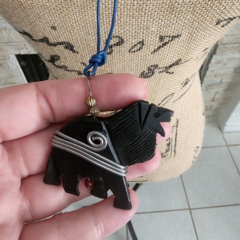 TRESKA wooden‎ lion boho ethnic funky necklace new